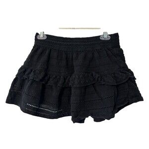 Aerie Casual Ruffled Skirt Tiered 100%Cotton Elastic Waist SZ Small Petite Black